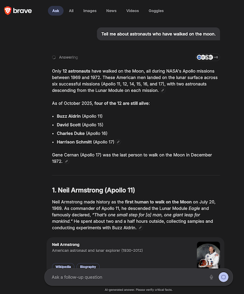 Ask Brave in Brave Search